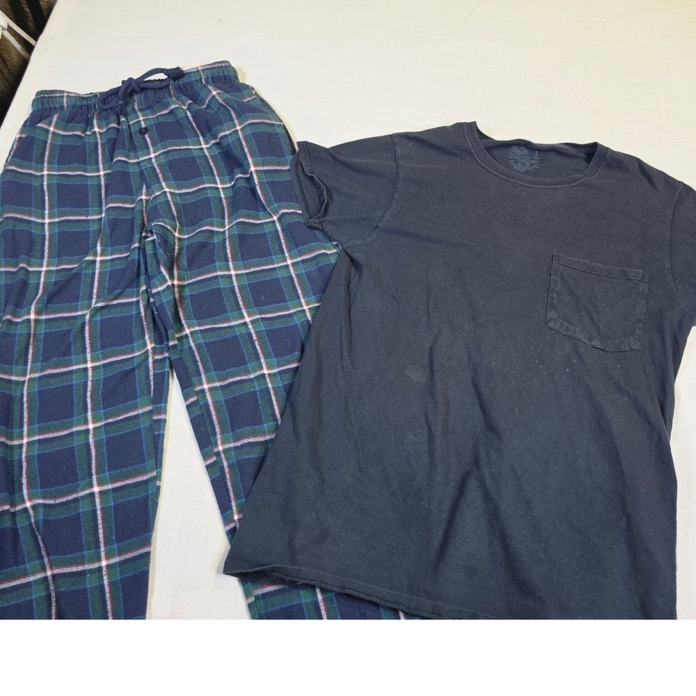 Mens US Polo Assn Plaid Pajama Pants & Fruit of the Loom Pocket T-Shirt Set S